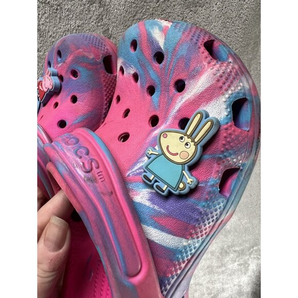Crocs Peppa Pig Jibblits Tie Dyed Sling Pink Blue White Clogs J 1  Youth Sandals - Picture 5 of 11